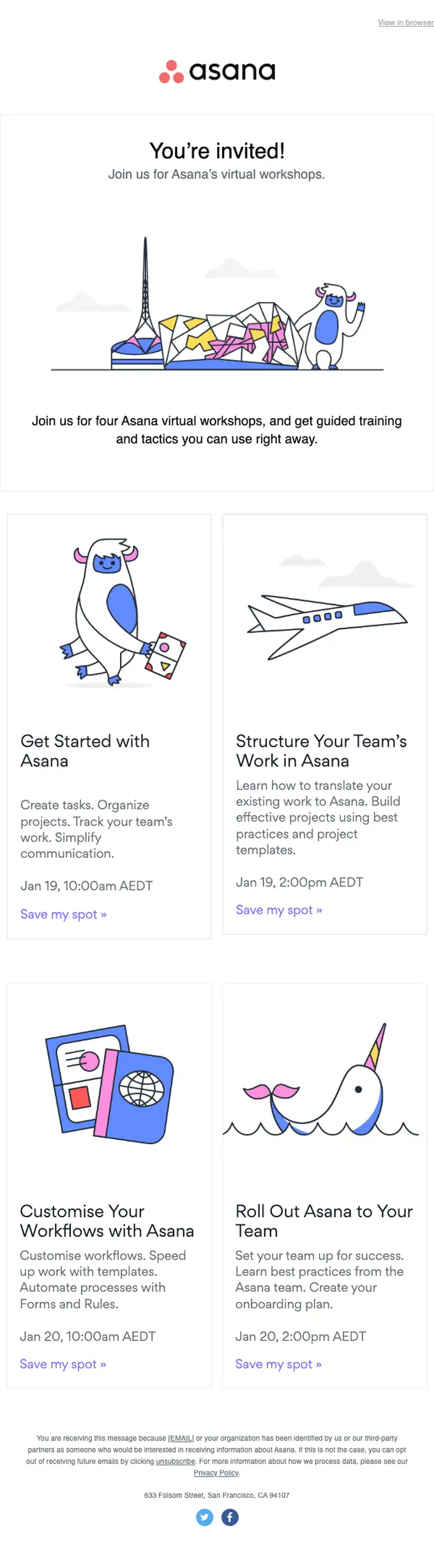 Asana event invite email, full length