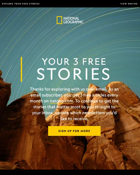 National Geographic re-engagement email: Your free stories are waiting...