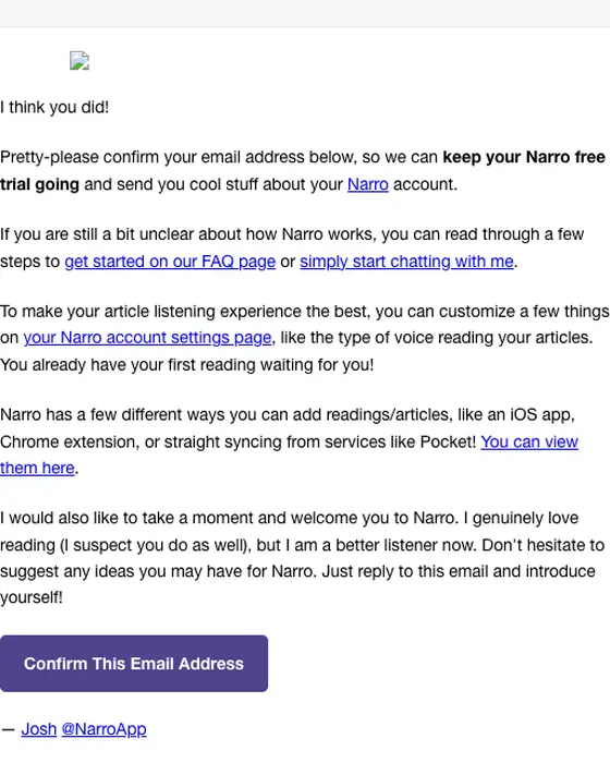 Narro email verification email