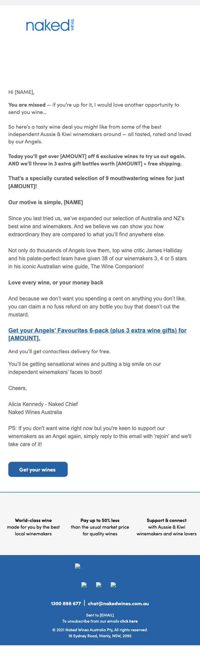 Naked Wines Australia re engagement email, full length
