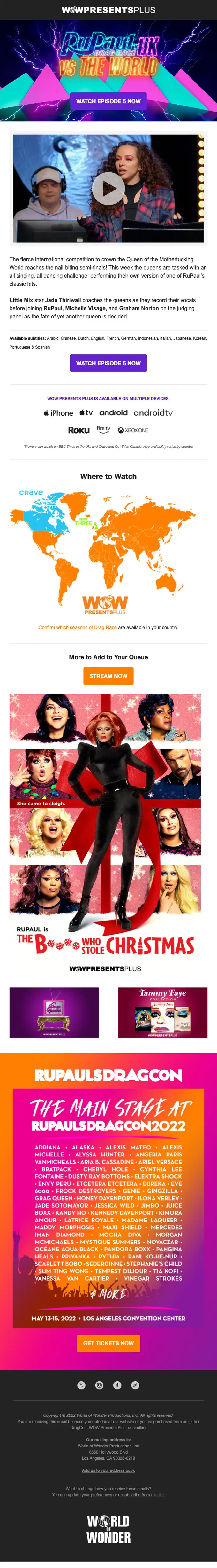 RuPaul's Drag Race newsletter email, full length