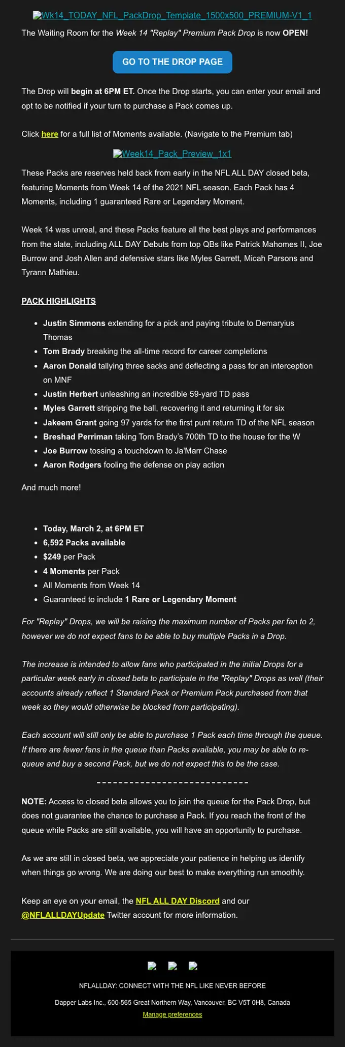 NFL ALL DAY product launch email, full length