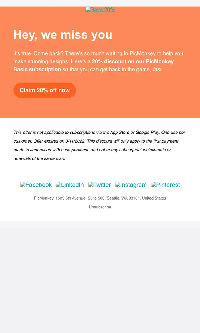 PicMonkey re engagement email, full length