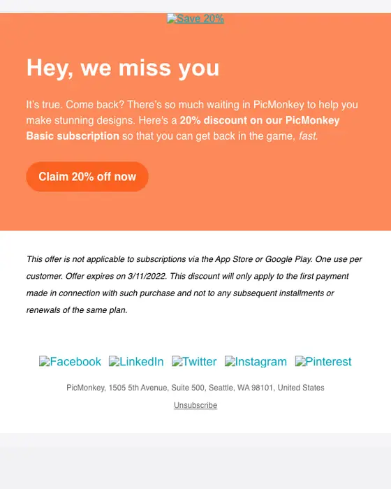 PicMonkey drip email: Here’s the Truth: We Miss You!