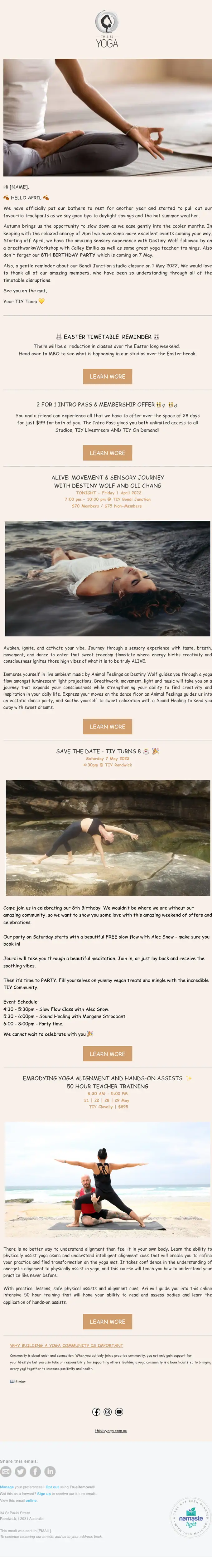 This Is Yoga newsletter email, full length