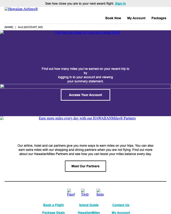 Hawaiian Airlines account notice email