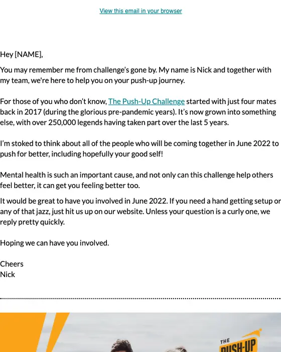 The Push-Up Challenge promotional email