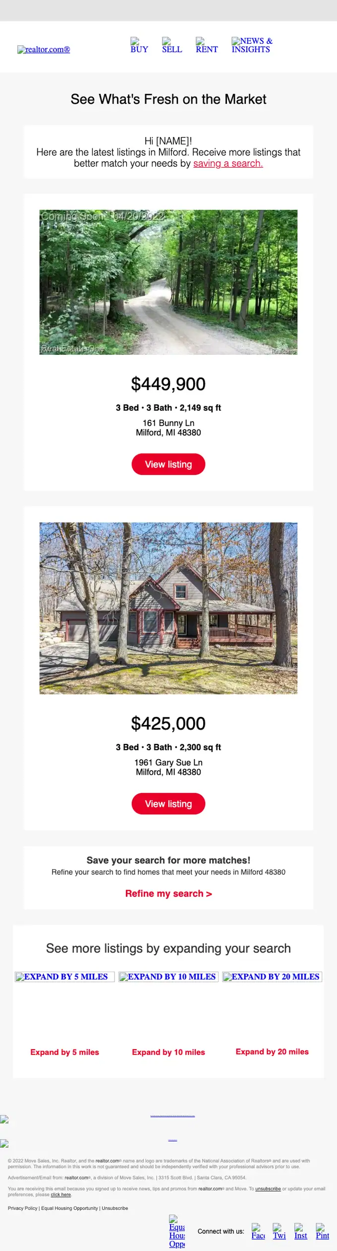 realtor.com job alert email, full length