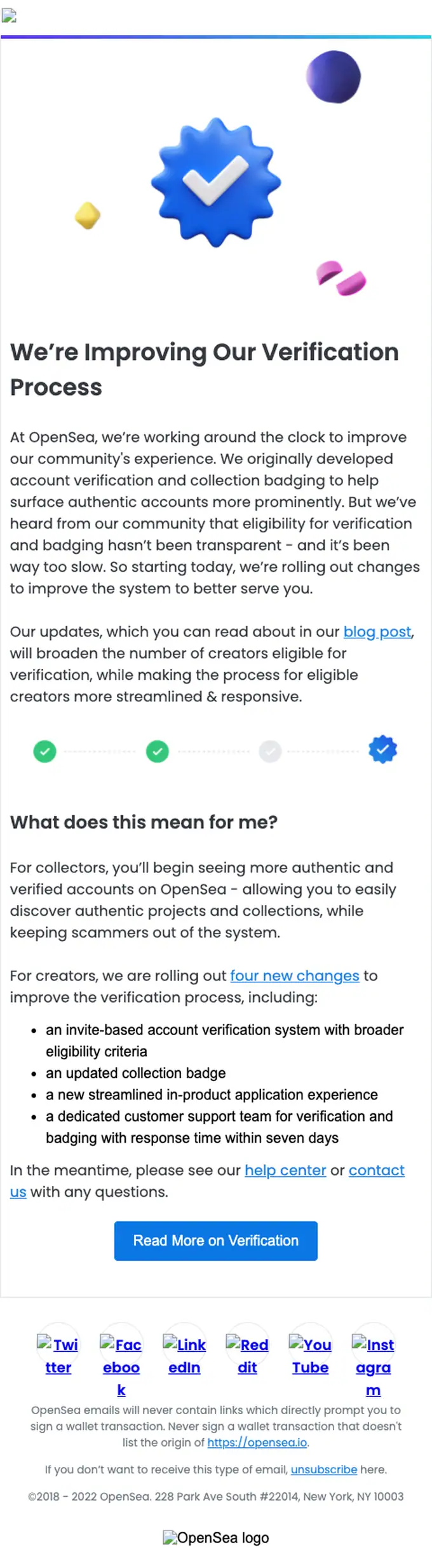 OpenSea account notice email, full length