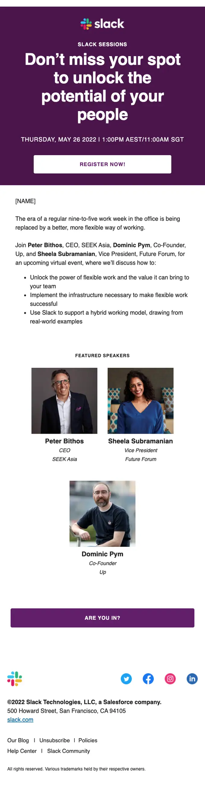 Slack event invite email, full length