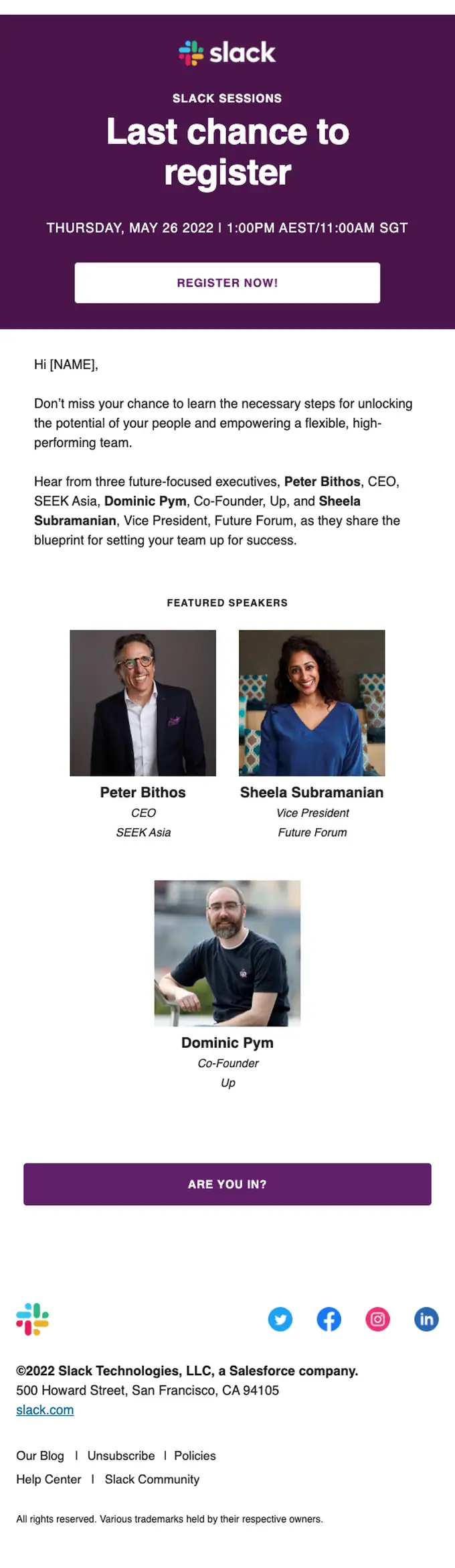 Slack event invite email, full length