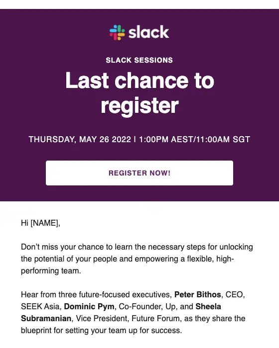 Slack event invite email