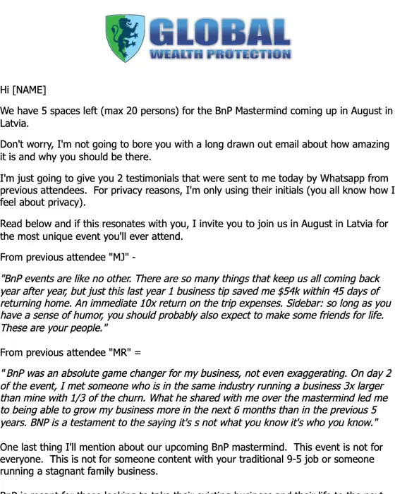 Bobby Casey event invite email