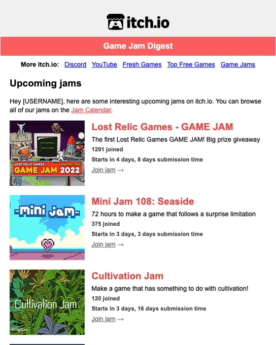 itch.io digest email