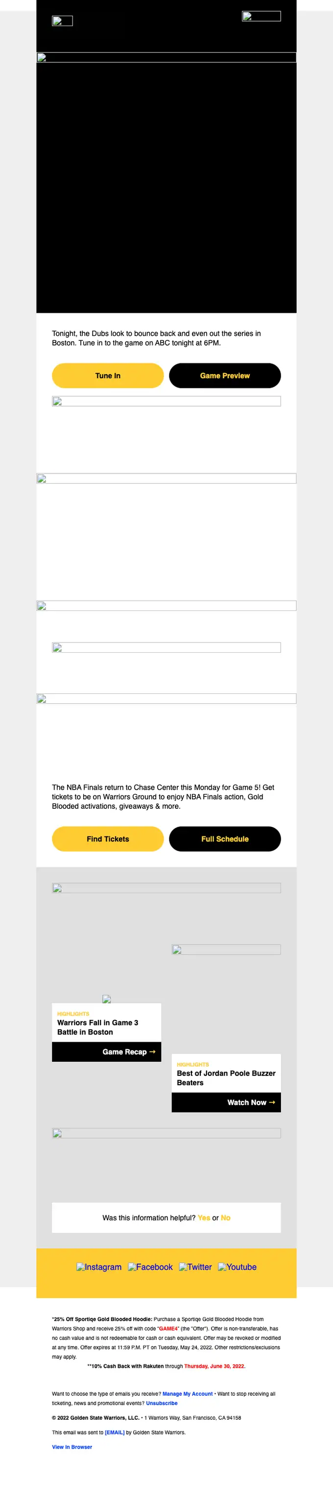 Golden State Warriors promotional email, full length