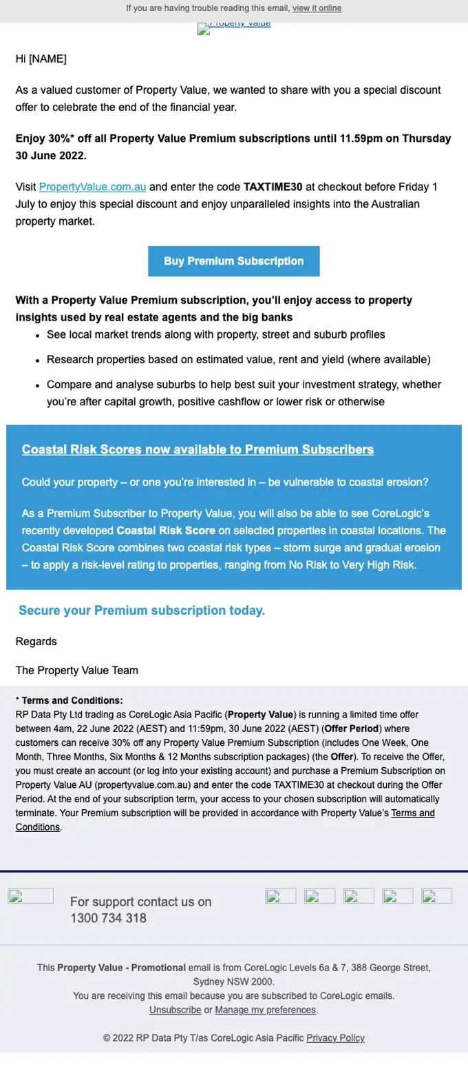 Property Value by CoreLogic sale email, full length