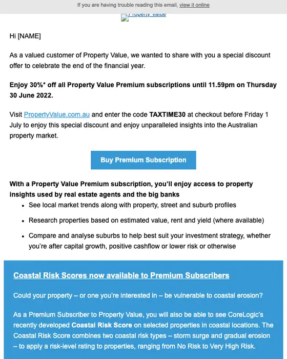 Property Value by CoreLogic sale email