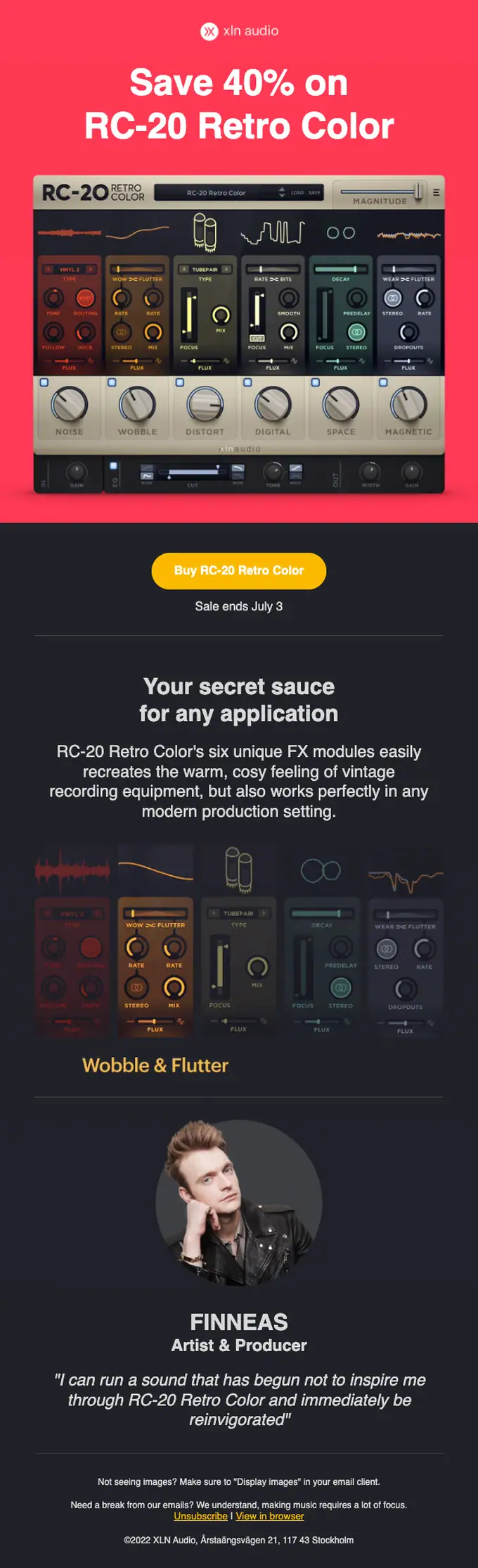 XLN Audio discount offer email, full length