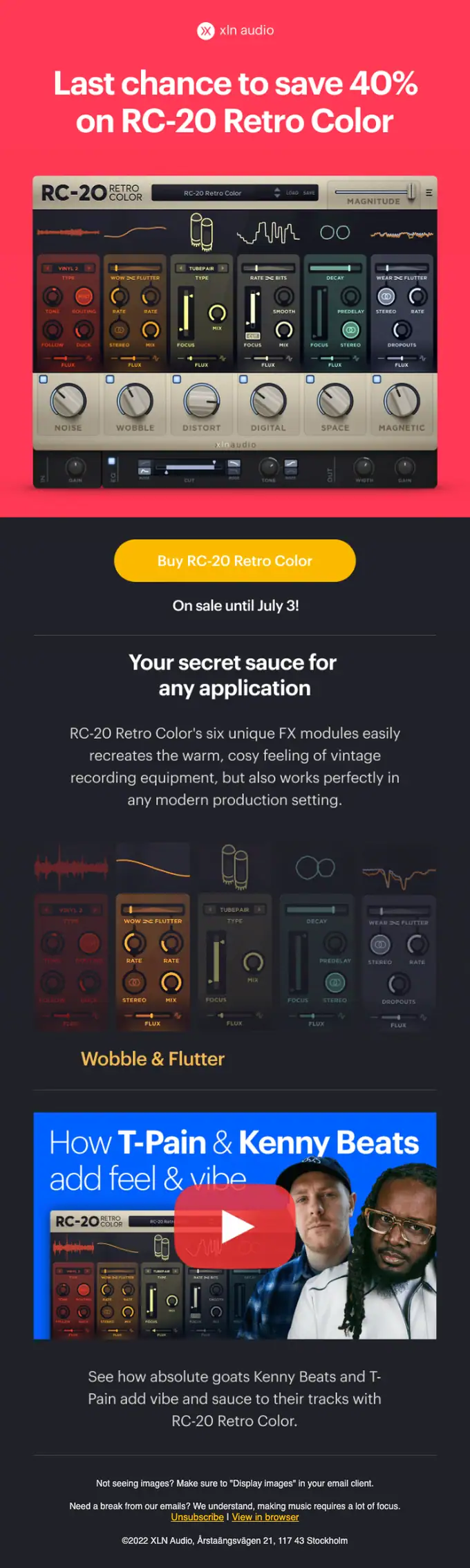 XLN Audio promotional email, full length