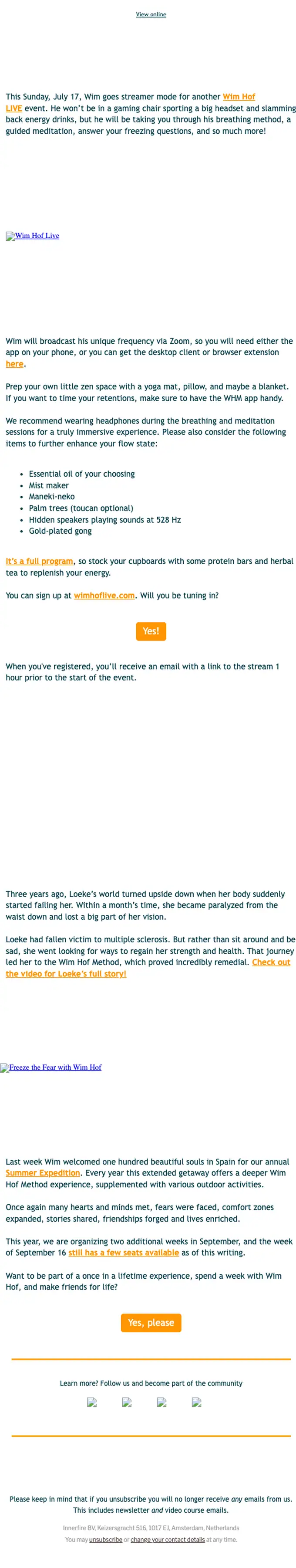 Wim Hof Method event invite email, full length