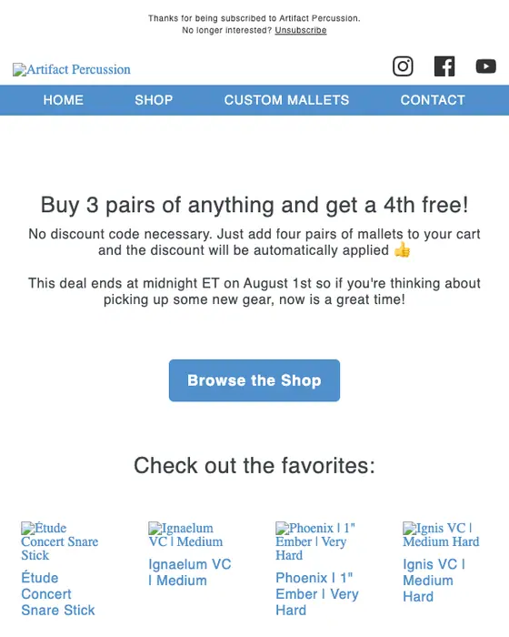 Artifact Percussion discount offer email