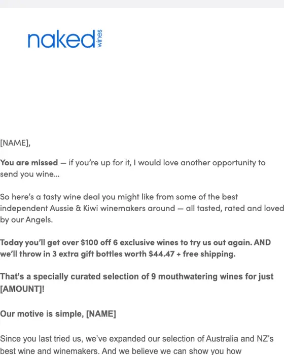 Naked Wines Australia re engagement email