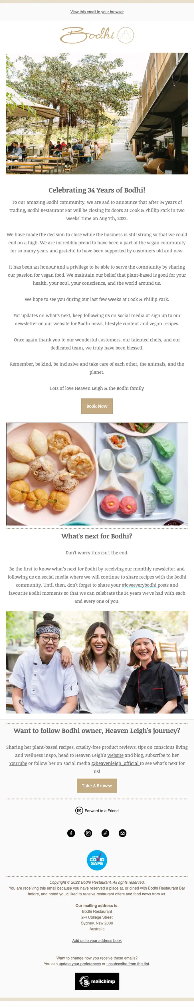 Bodhi Restaurant Bar newsletter email, full length