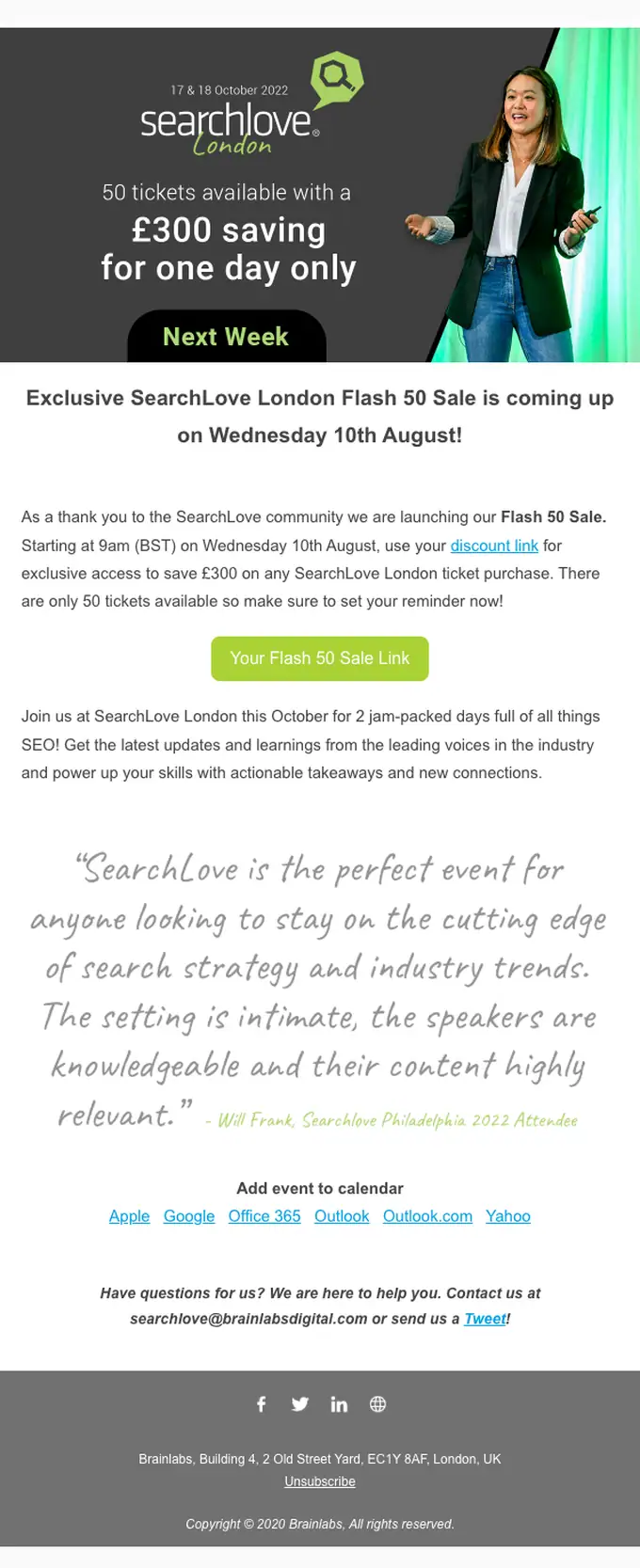 SearchLove sale email, full length