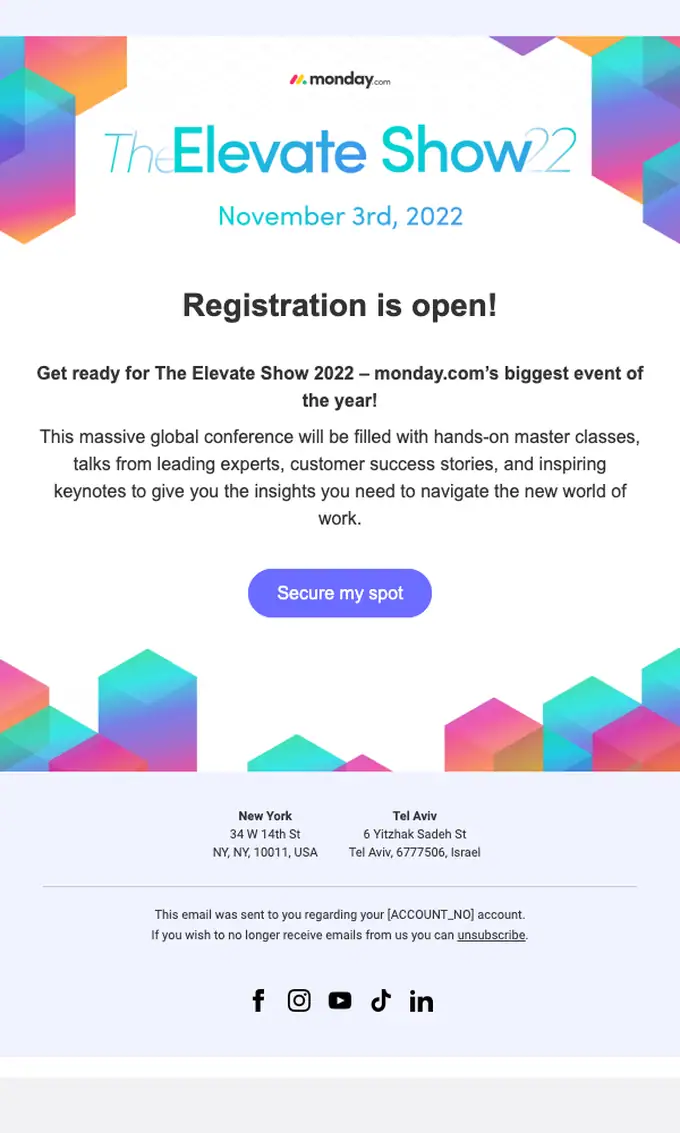monday.com event invite email, full length