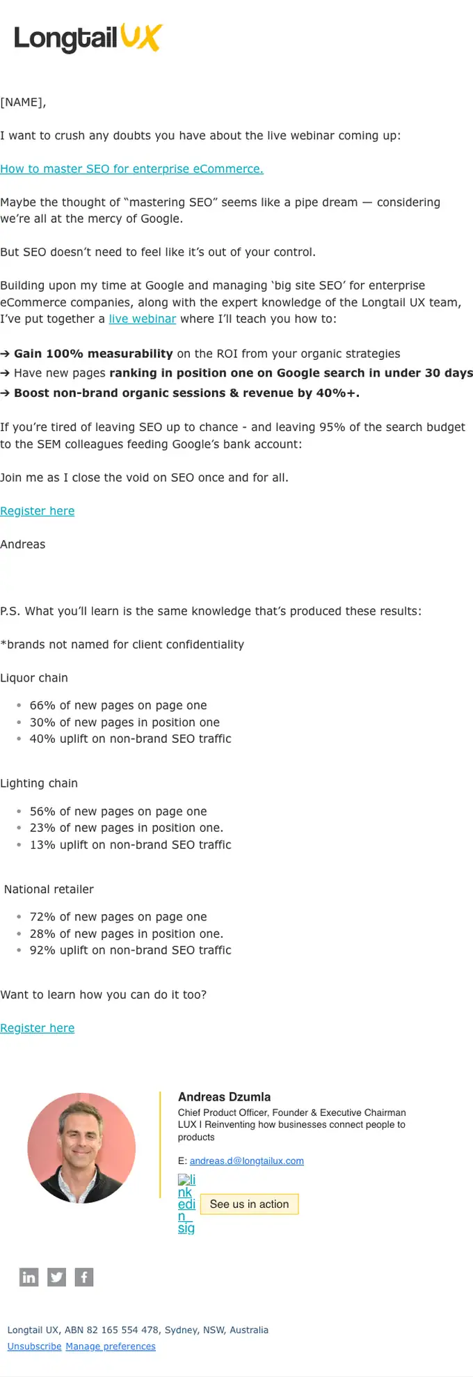 Longtail UX webinar email, full length