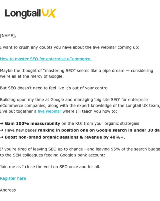 Longtail UX webinar email