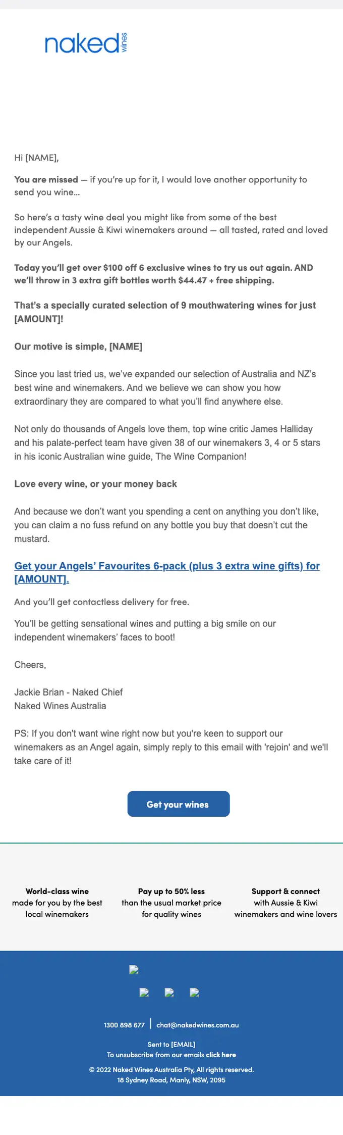 Naked Wines Australia re engagement email, full length