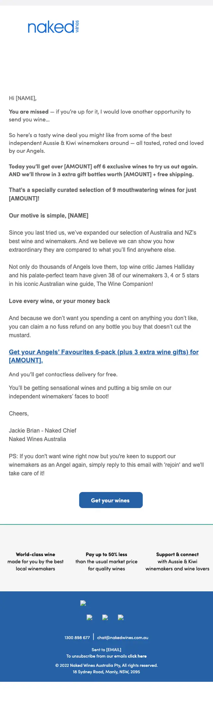 Naked Wines Australia re engagement email, full length