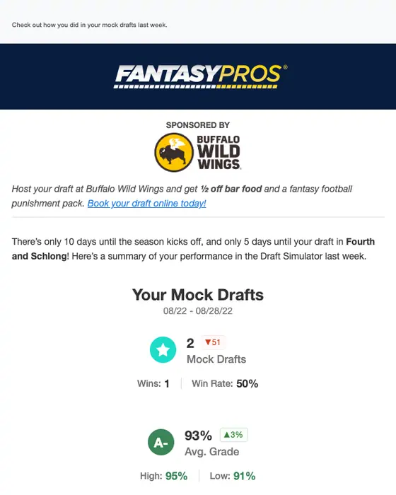 FantasyPros digest email