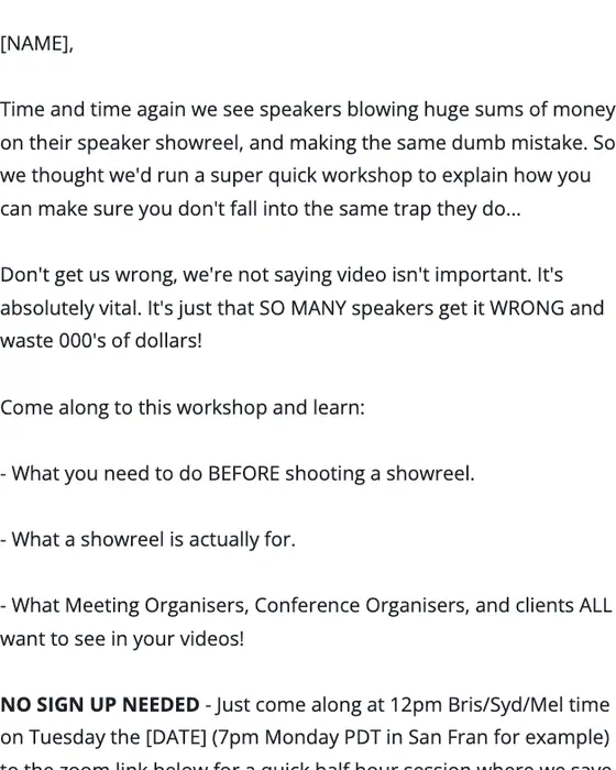 MainStage Speaker Business Academy webinar email