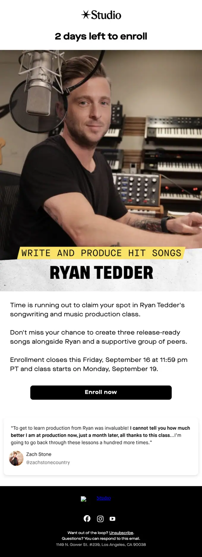 Studio expiration notice email, full length