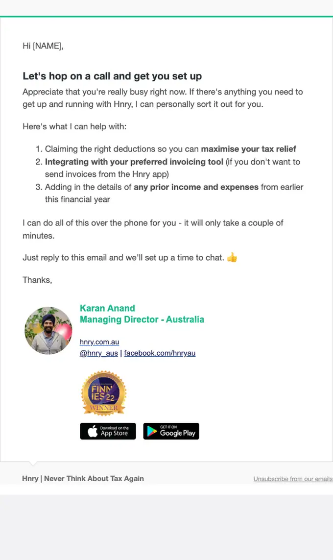 Hnry onboarding email, full length