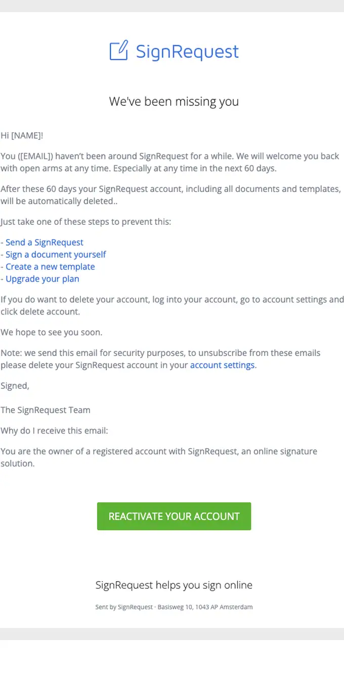 SignRequest re engagement email, full length