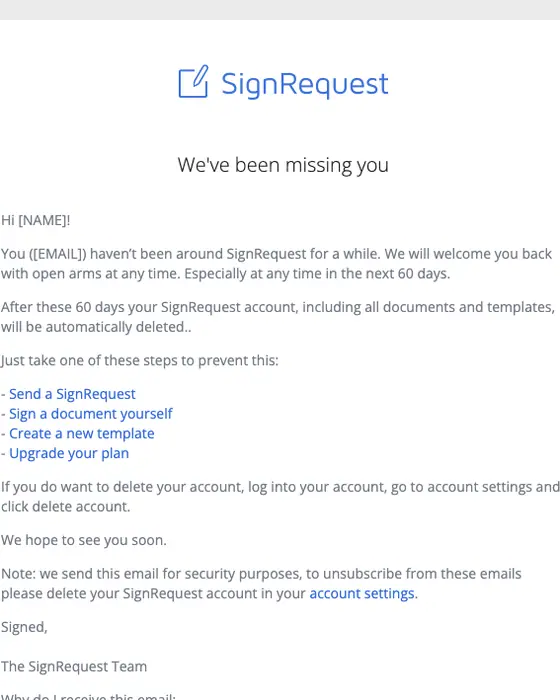 SignRequest re engagement email