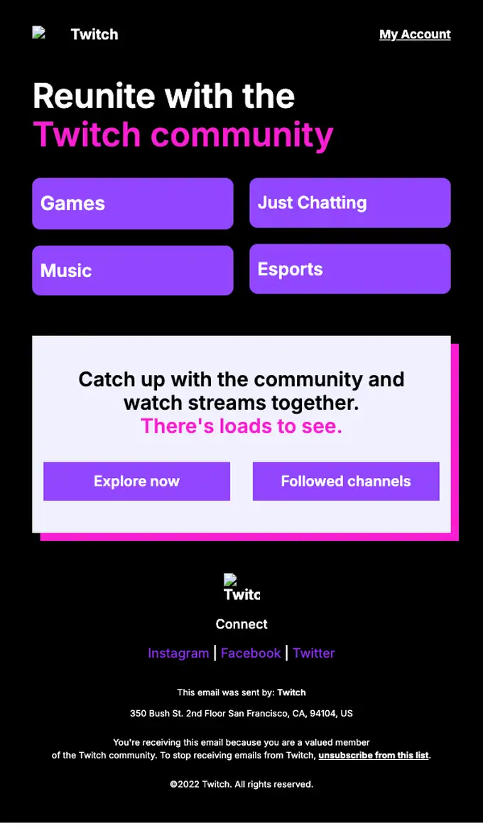 Twitch re engagement email, full length