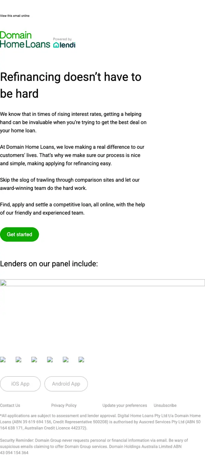 Domain Home Loans promotional email, full length
