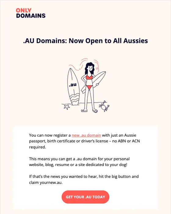 OnlyDomains promotional email