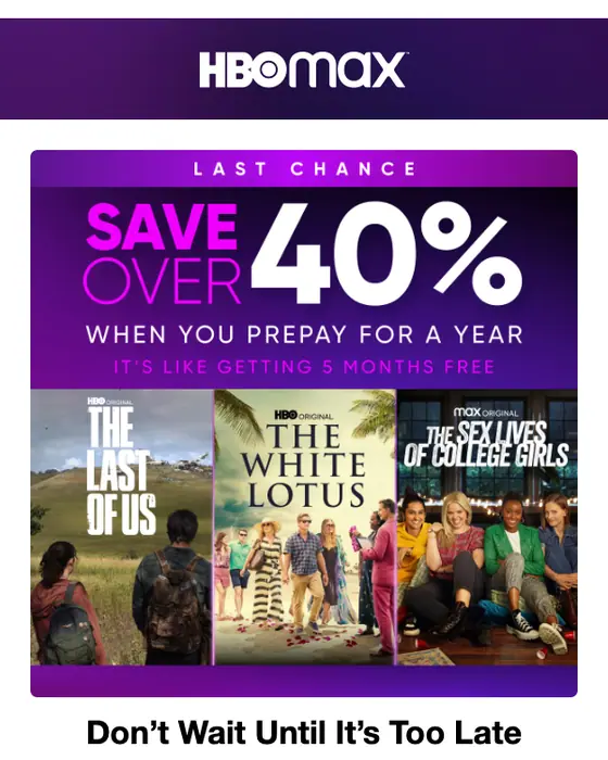 HBO Max discount offer email