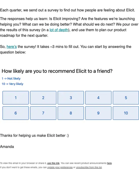 Elicit (Ought) survey email