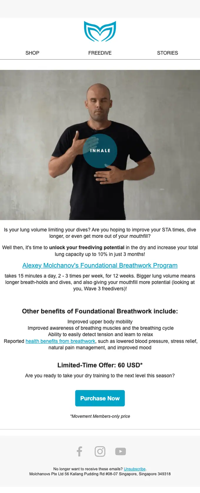 Molchanovs Freediving promotional email, full length