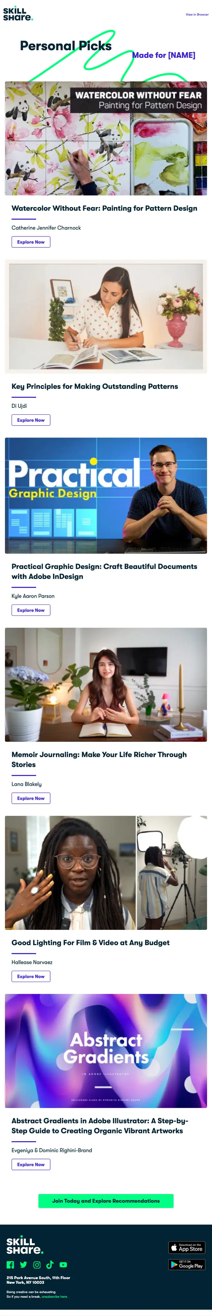 Skillshare re engagement email, full length