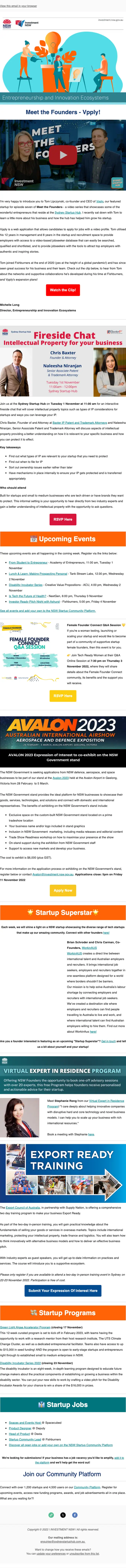 Entrepreneurship and Innovation Ecosystems newsletter email, full length