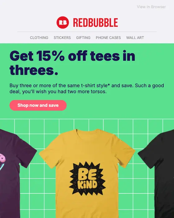 Redbubble promotional email