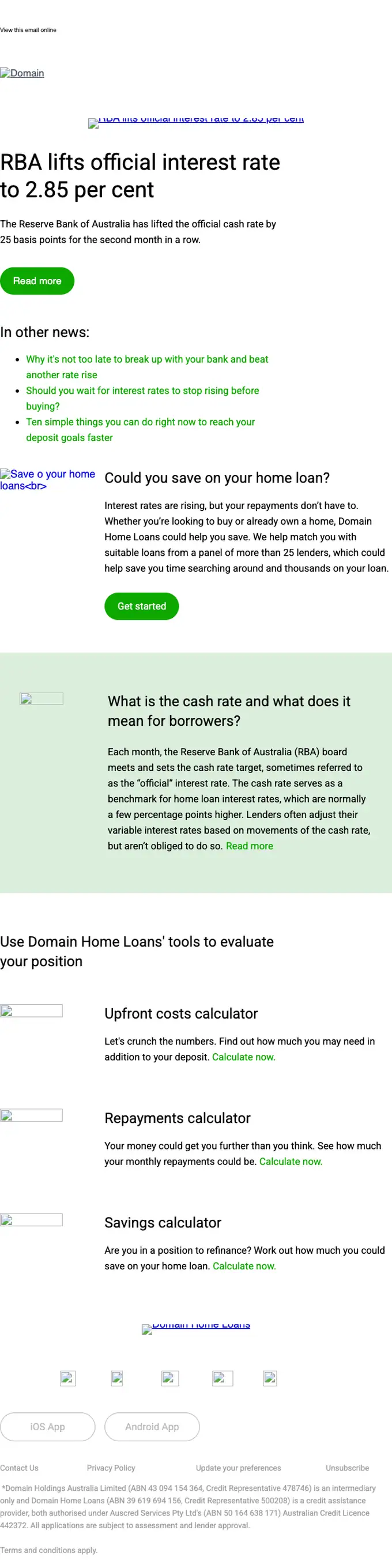 Domain Announcements newsletter email, full length
