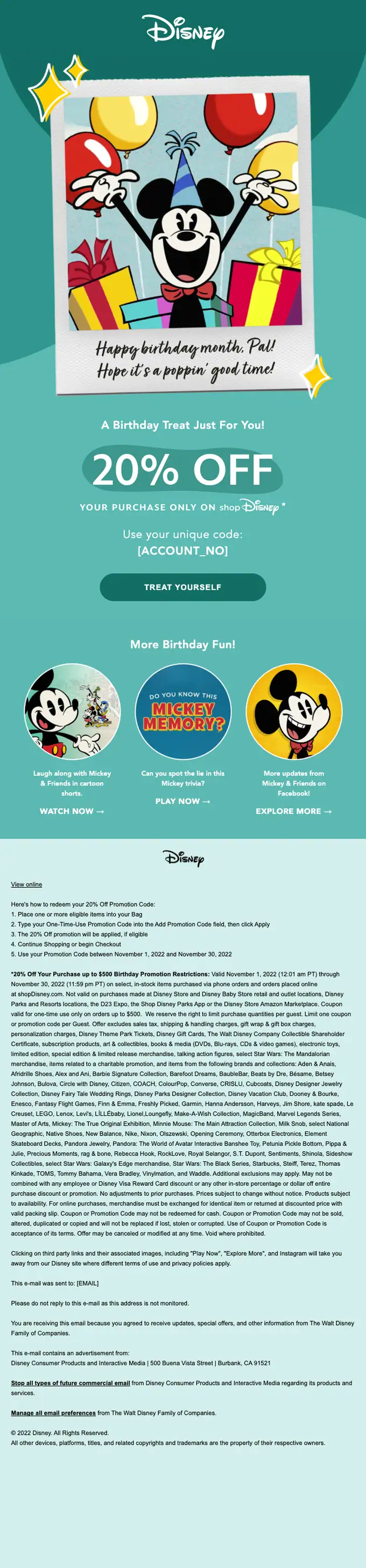 Disney promotional email, full length